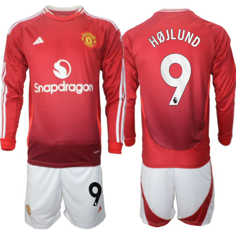 Men 2024-2025 Club Manchester United home Long Sleeves Red #9 Soccer Jerseys->manchester united jersey->Soccer Club Jersey